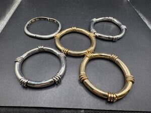 Vintage Lot of 5 Women's Hinged & Bamboo Style Bangle Elastic Bracelet